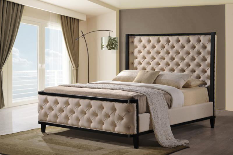 Arcadia Tufted Linen Upholstered Bed Frame with High 