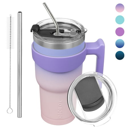 

BJPKPK 30oz Travel Tumbler Coffee Mug with Handle and Lid Straw Stainless Steel Insulated Cup Reusable Pastel