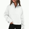 thumbnail image 4 of Godom Women's Sweatshirt Quarter-Zip V Neck Fleece Pullover Hoodie with Thumb Holes, 4 of 8