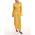 thumbnail image 3 of Kmbangi Femmes Longue Robe en Tricot Couleur Unie Évider Profond V-Cou à Manches Longues Robe Bodycon Tomber Robe de Vacances Sans Dos, 3 of 9