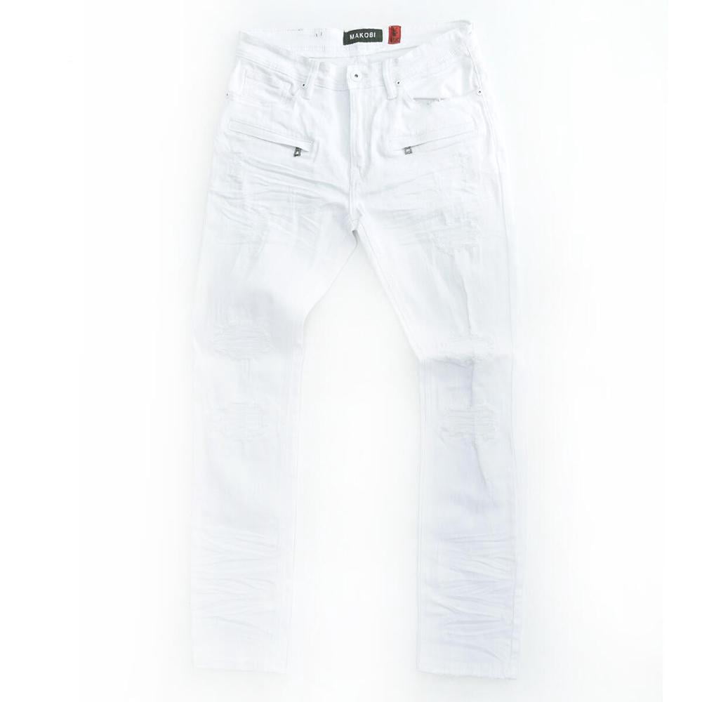 Makobi Men Coded Shredded Jeans (White 