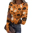 thumbnail image 2 of IYYVV Halloween Shirts for Women 2026 Long Sleeve Crewneck Slim Fitted Basic Tees Funny Ghost Pumpkin Graphic Ribbed Shirts Saffron XL, 2 of 6
