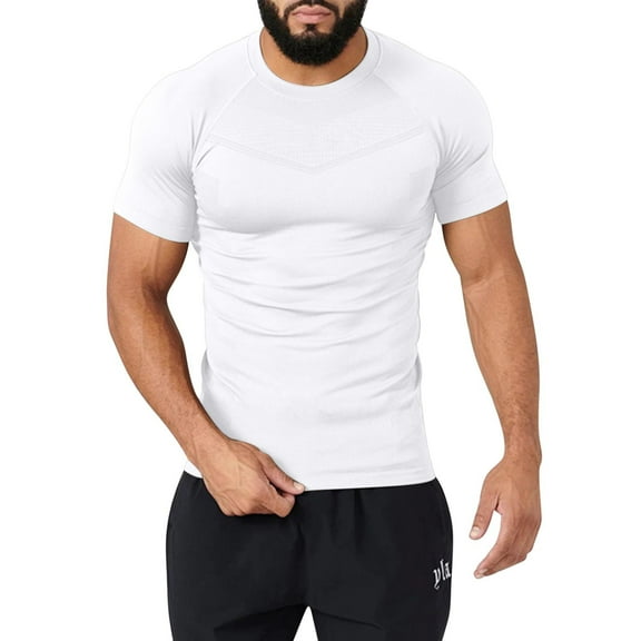 QQAMB Mens Muscle T-Shirt Plus Size Casual Baseball Short Sleeve T-Shirts Summer Quick Dry Workout Gym Golf Tee Tops White 3XL