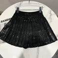 thumbnail image 6 of Girl's Sequins Pleated Skirt Pleated Skirt Full of Sequins Sweet Anti-Shine Dance Costumes Performance Outfit Black 4-5Years, 6 of 7