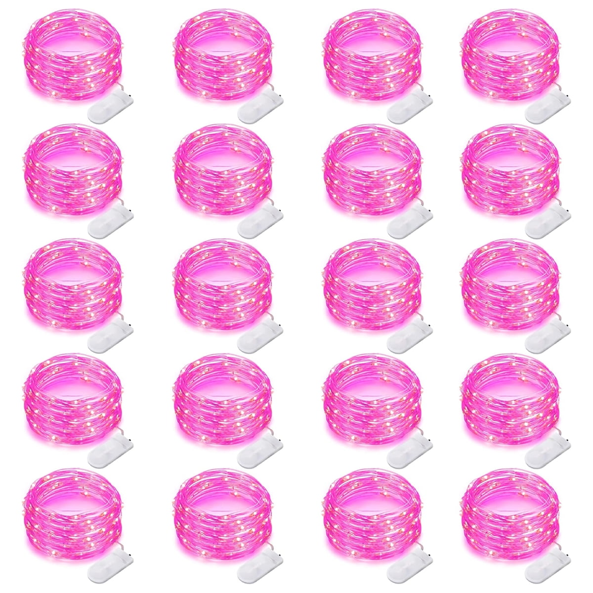 20 Pack Fairy Lights Battery Operated String Lights 7 Feet 20 Led Waterproof Christmas Lights Silver Wire Firefly Starry Moon Lights for Bedroom DIY Party （Pink）