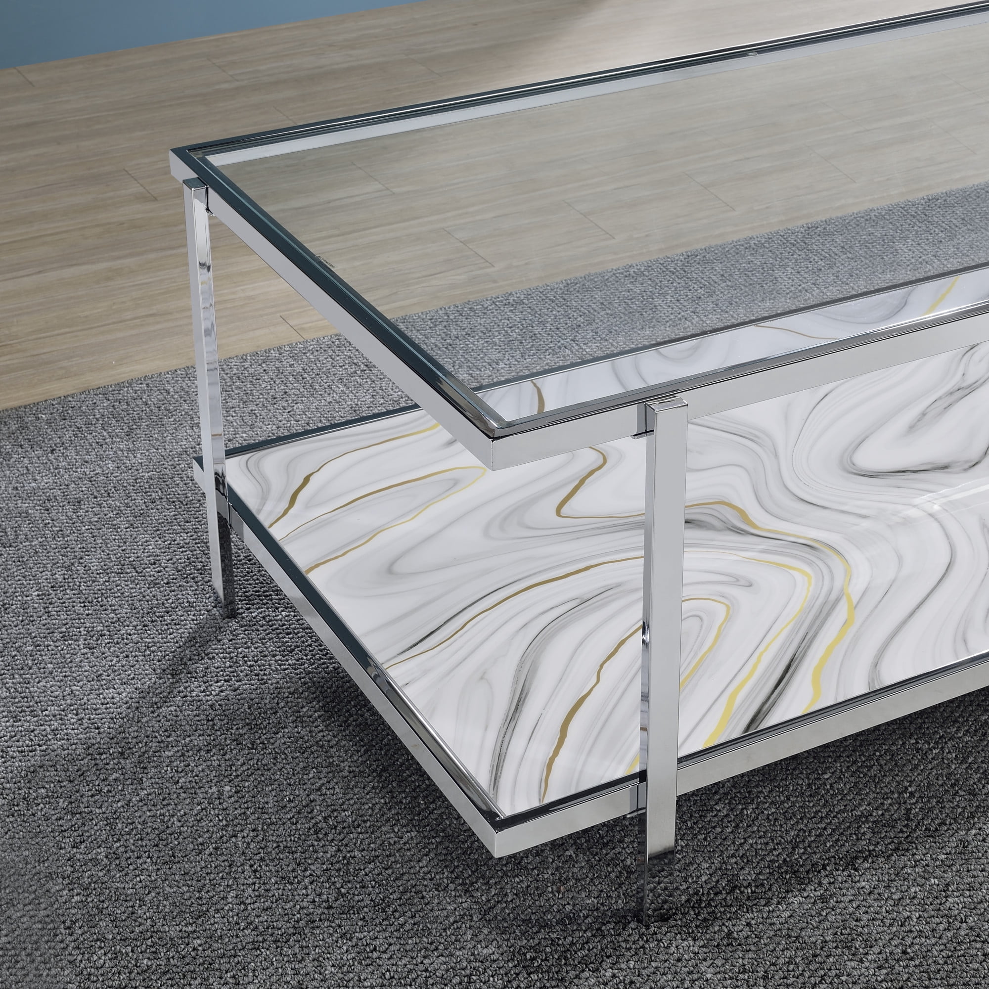 Steve Silver Mika Contemporary 50" Rectangle Coffee Table, Silver