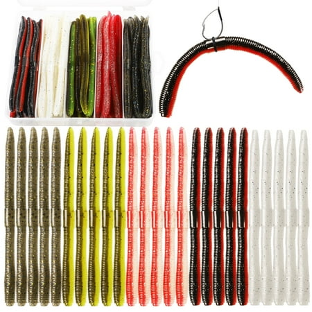 50PCS Dovesun Wacky Worm Kit Soft Plastic Fishing Lures for Bass Trout Crappie