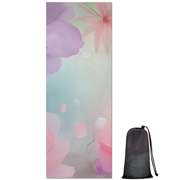 Soft Floral Watercolor Pattern Hot Yoga Mat Towel Non Slip for Hot Yoga - Quick-Drying Yoga Mat Cover with 4 Corner Pockets with Travel Bag - Hot Yoga Towel Non Slip 70"x26"