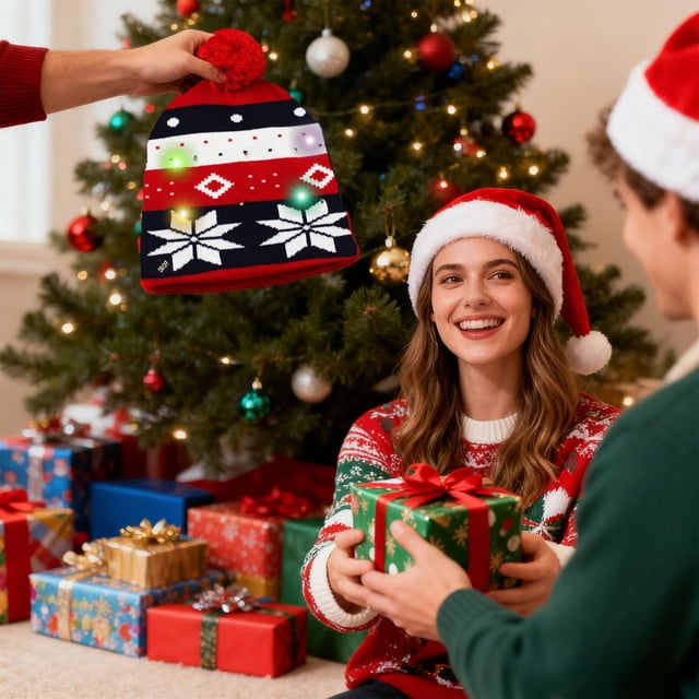 xihome Gorro navideño LED con luces multicolor y 3 modos de parpadeo. Gorro de punto acrlico con proteccin clida para las orejas. Accesorio ideal para fiestas de invierno.