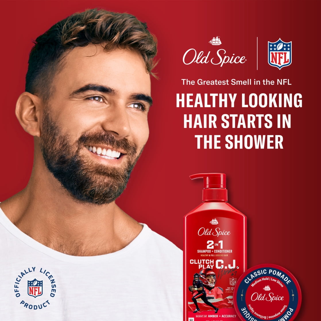 Old Spice Clutch Play C.J. 2-in-1 Shampoo & Conditioner for Men, Old Spice x NFL, Healthy & Full Looking Hair, 21.9 fl oz