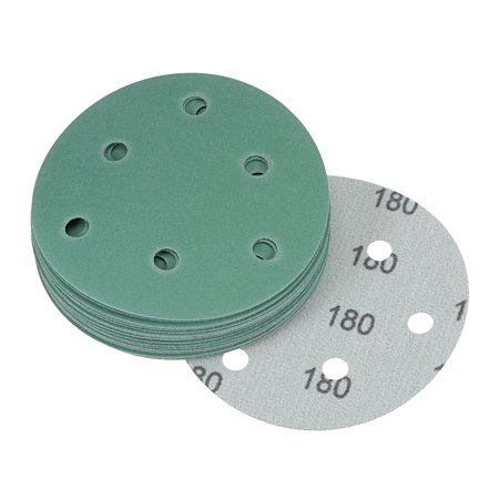 

20 Pack Green Film Sandpapers 180 Grits 5 Hook and Loop Backed Random Orbital Sanding Discs 6 Holes