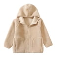 thumbnail image 5 of VEKDONE Boys Girls Sherpa Coat Full Zip Warm Fleece Jacket with Pockets Kids Lightweight Hooded Fall Winter Outerwear Beige,6-7 Years, 5 of 8