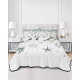thumbnail image 2 of Quilts Twin-XL Size Bedding Set, Green Coastal Lightweight Quilted Comforter, Summer Eucalyptus Leaves Beach Ocean Starfish Conch Soft Bedspread Coverlet with Pillow Covers for All Season, 68" x 98", 2 of 7