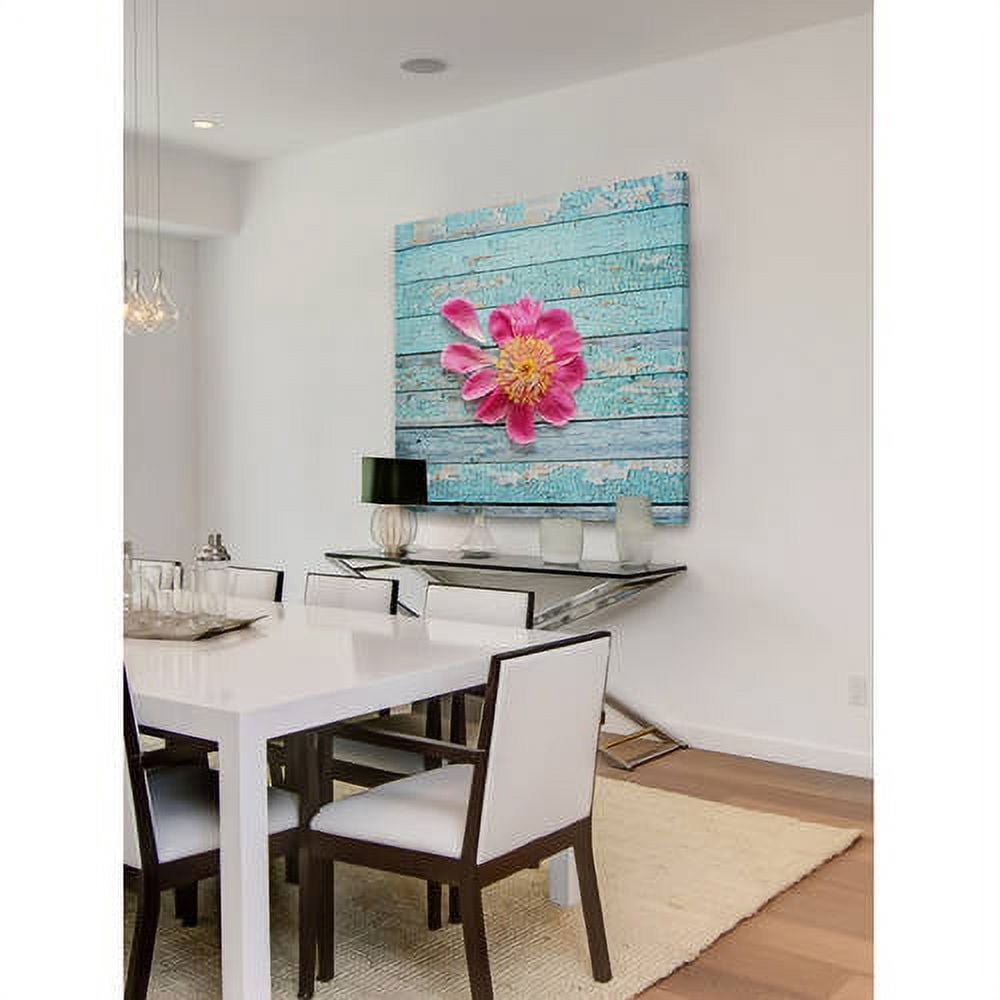 "Peony on Aqua" Painting Print on Wrapped Canvas