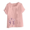 thumbnail image 4 of DDAPJ pyju Plus Size Tops for Women Dressy Casual Summer Cotton Linen T Shirts Floral Print Short Sleeve Crewneck Tunic Blouse Pink XXXXXL, 4 of 5