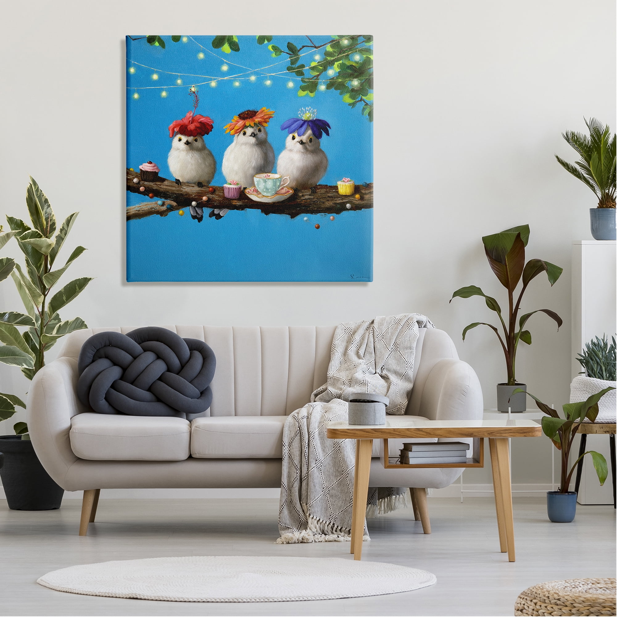 Stupell Industries Floral Birds Relaxing Teatime Cupcakes Tree Branch, 36 x 36, Design by Lucia Heffernan