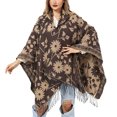 thumbnail image 6 of Xfvqtps Womens Hooded Cape Tassel Hem Pullover Large Size Flower Print Irregular Hem Fashion Casual Warm Fall and Winter Cloak Coffee, 6 of 8