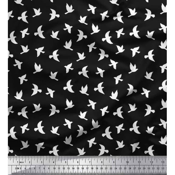 Soimoi Cotton Duck Fabric Artistic Bird Printed Fabric 1 Yard 42 Inch Wide