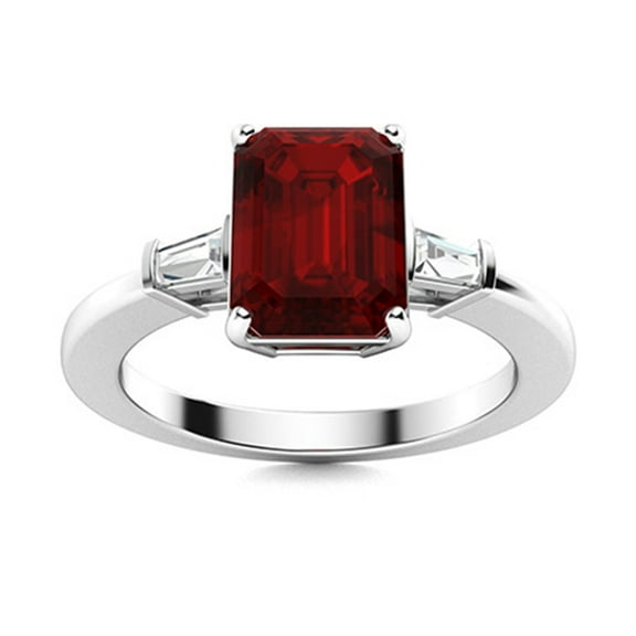 Mooneye 0.60 Ctw Octagon Shape Garnet 925 Sterling Silver Three Stone Women Valentines Day Gift Ring