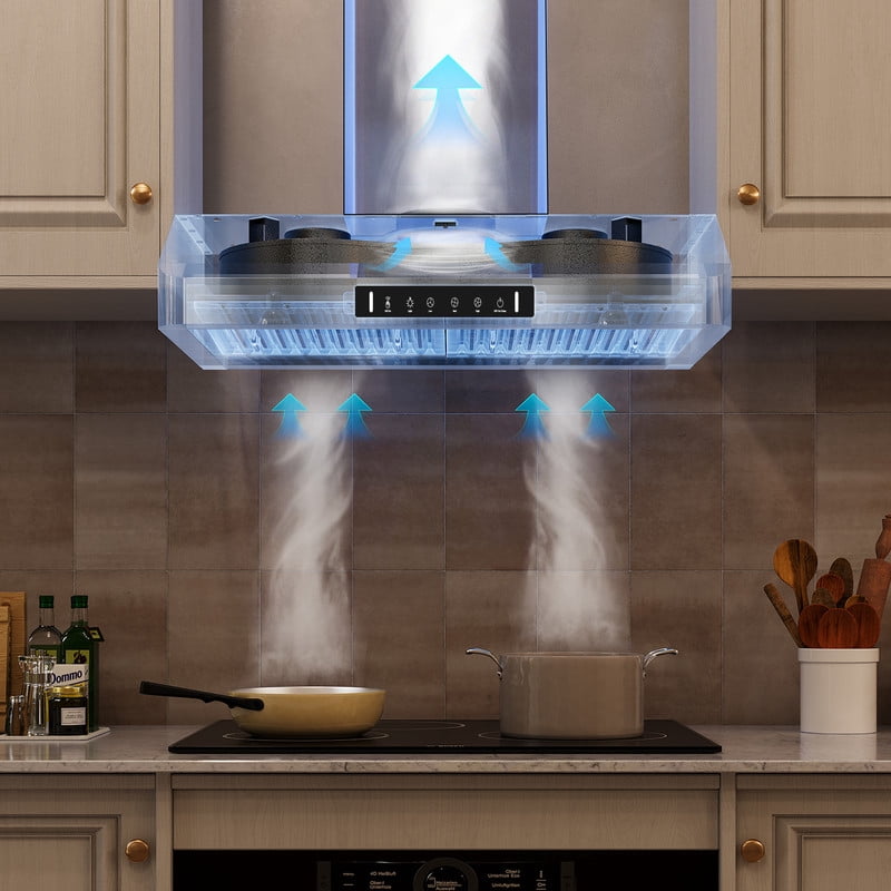 VIKIO 30 Inch Under Cabinet Range Hood 900 CFM Stainless Steel Kitchen Vent Hood with Gesture Control, LED Lights, Dishwasher Safe Baffle Filters