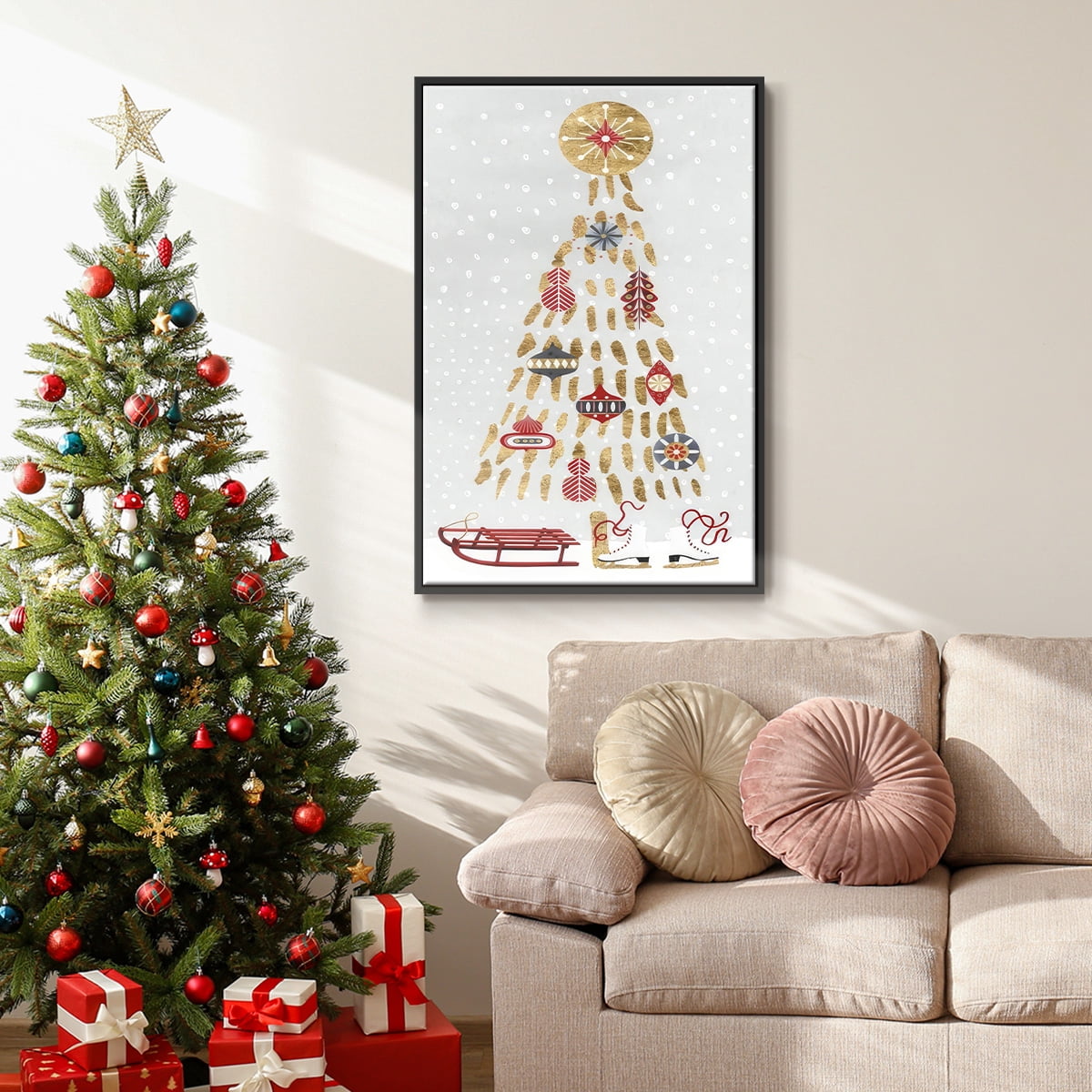 Christmas Chalet Collection B - Framed Gallery Wrapped Holiday Canvas - 27 x 41 - Black Frame