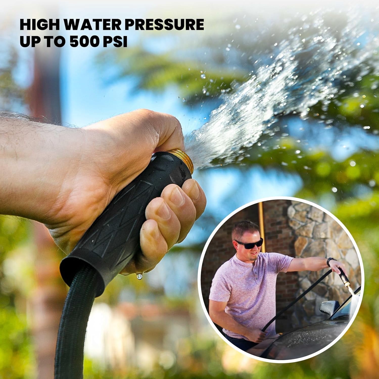 HYDROSTEEL PRO 50 Ft Metal Garden Hose with Nozzle, Indestructible 3-Layer Stainless Steel Heavy Duty Water Hose 50Ft x 5/8 in. Kink Free Design Will Not Kink, Flexible, NON Expandable, 500 PSI