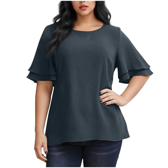 Fewfanhot Plus Size Clothes for Women Casual Shirts Short Sleeve V Neck Work Blouse Business Casual Summer Tops