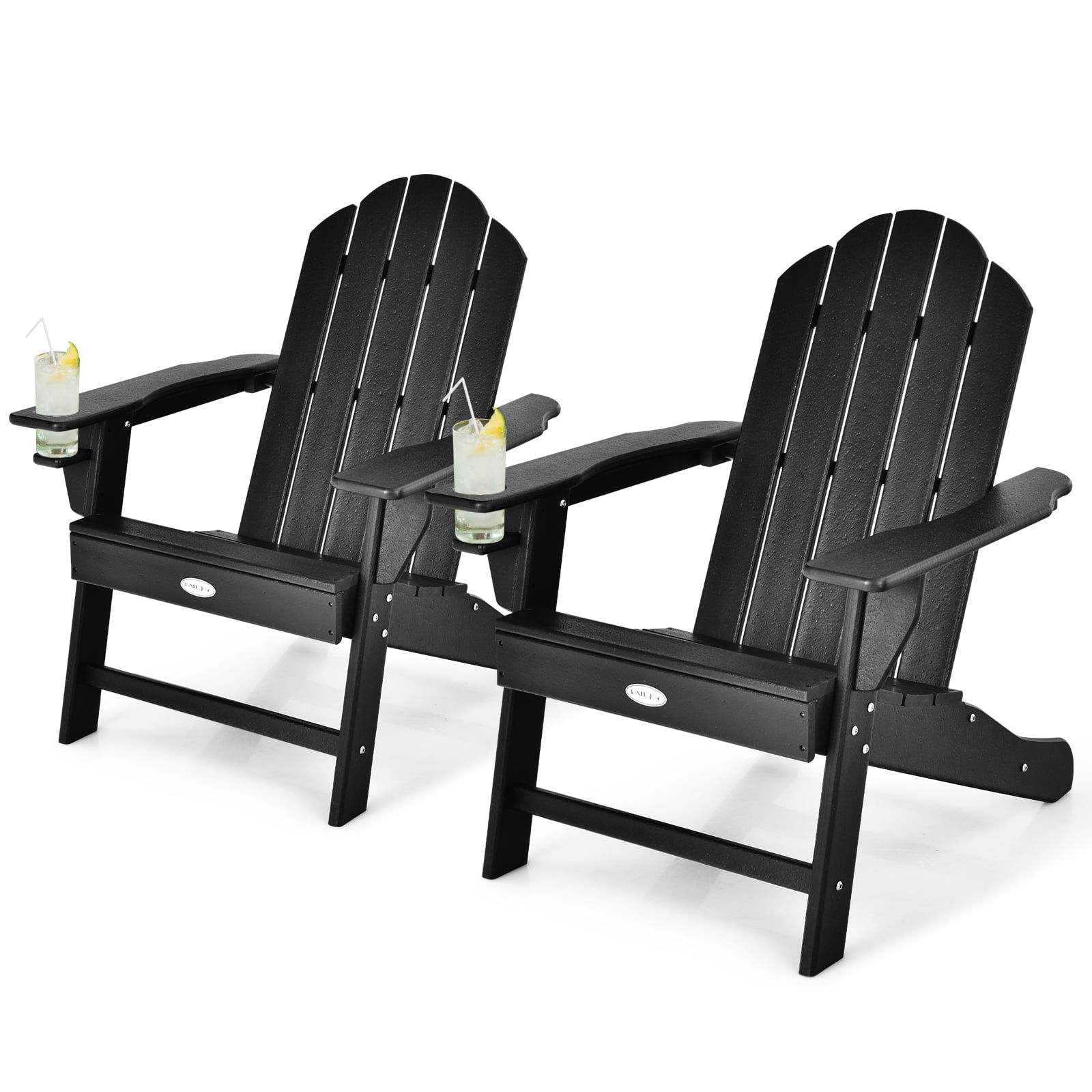 Patiojoy 2PCS Adirondack Chair Outdoor with Cup Holde Weather Resistant Lounger Chair for