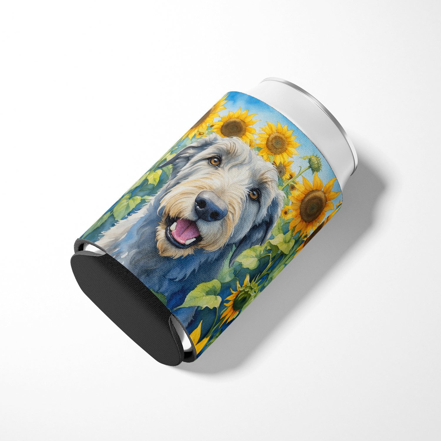 Irish Wolfhound in Sunflowers Can or Bottle Hugger 3 in x 5 in