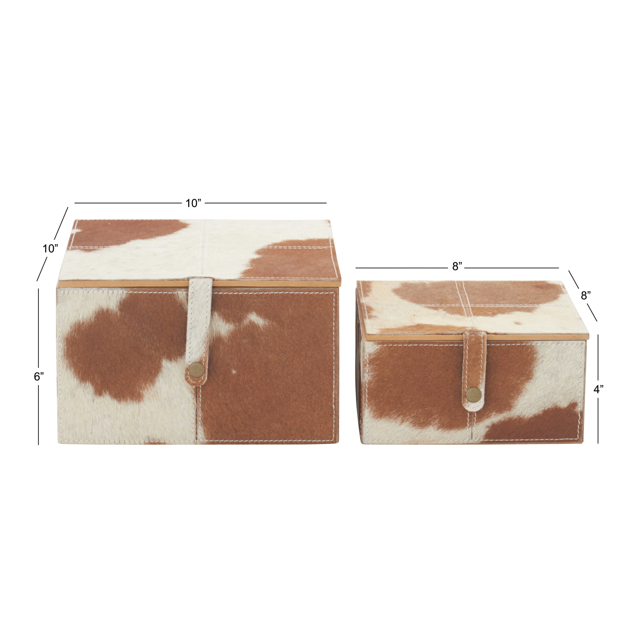 DecMode Handmade Brown Leather Decorative Box with Snap Front Closure and Detailed Stitching, 2 Count