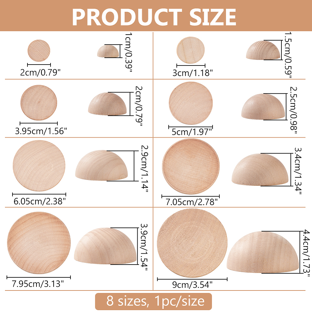 8Pcs 8 Sizes Half Round Pottery Tools Set Wooden Ceramic Top Tool Clay Tools Pottery Plate Press Tool for Making Pottery Bowls and Plates