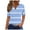 Light Blue, variant on Womens Summer Tops Casual Short Sleeve Button V Neck Shirts Wave Printed Cut-outs Plus Size Loose Top
