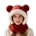 thumbnail image 4 of MIASHUI Adult Bear Ear Cartoon Pullover Hat Winter Neck Scarf Connected Thick Windproof Hat Ear Protection Scarf Brick Red, 4 of 4
