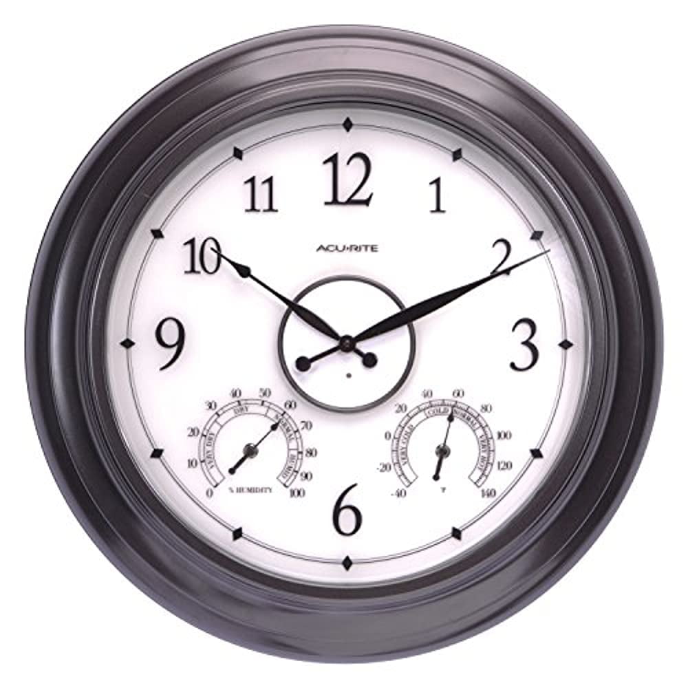 AcuRite 24-Inch, Illuminated LED Thermometer Clock with Temperature and Humidity for Outdoor or Indoor Use, Black (75133M)