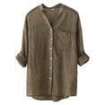 thumbnail image 2 of HOWPAY Womens Linen Shirts Summer Button down V Neck Shirts Office Long Sleeve Solid Color Tops Loose Fit Lightweight Casual Y2K Clothes Khaki M, 2 of 3