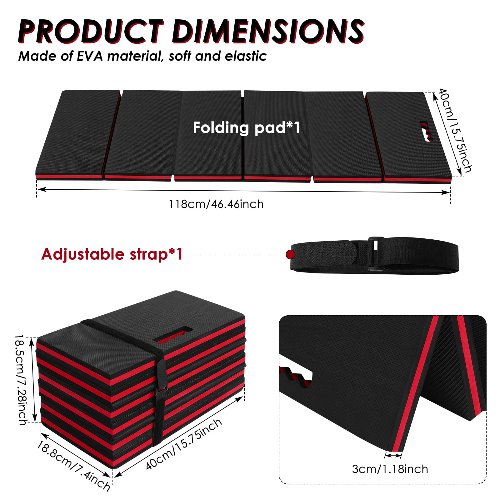 Thick Mechanic Mat Foldable EVA Mat with Handle Waterproof Mechanic Kneeling Pad for Garage Workshop Repairing Gardening 46x15.8x1.2inch