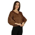 thumbnail image 2 of Bimba Balloon Sleeve Top Button-Down Shirt Summer Loose Fit Pleated Blouse For Women's, 2 of 7