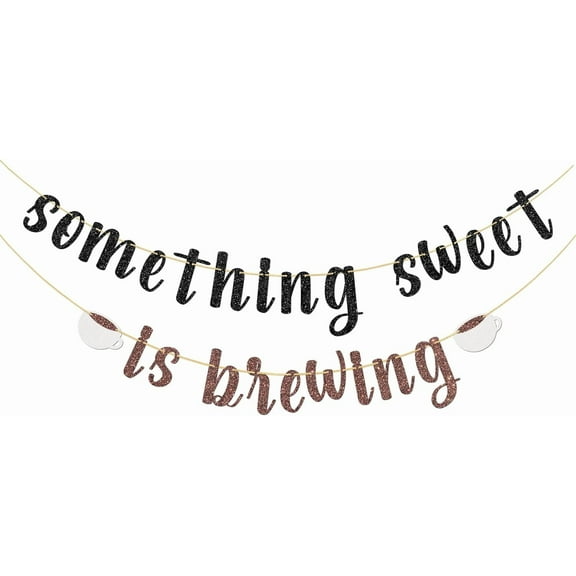 Something Sweet Is Brewing Banner, Coffee Baby Shower Decorations, Brunch Tea Baby Shower Gender Reveal Party Decorations Supplies, Black Brown Glitter