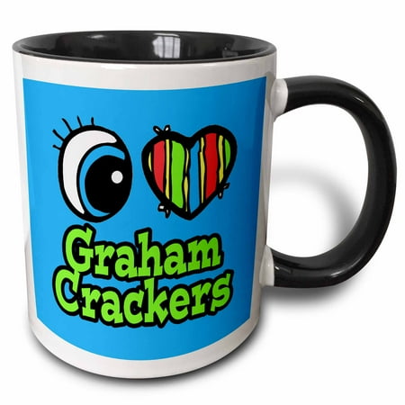 

3dRose Bright Eye Heart I Love Graham Crackers - Two Tone Black Mug 11-ounce