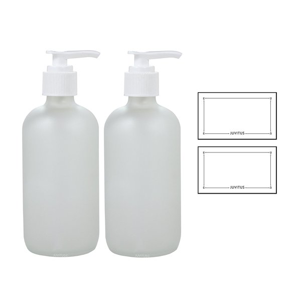 8 oz Frosted Clear Glass Boston Round Bottle with White Lotion Pump (2