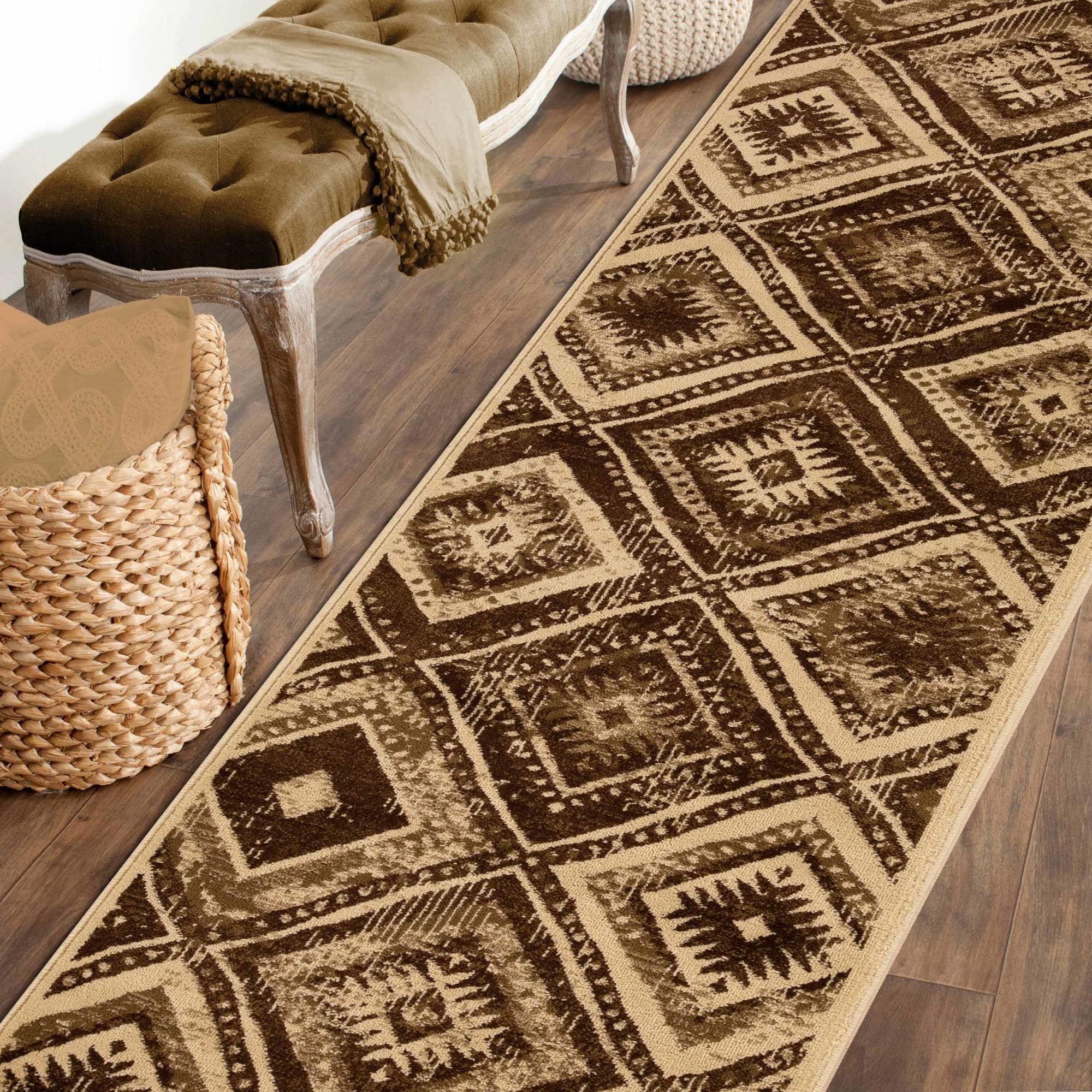 Superior Velvet Geometric Diamond Runner Rug, 31 in x 96 in