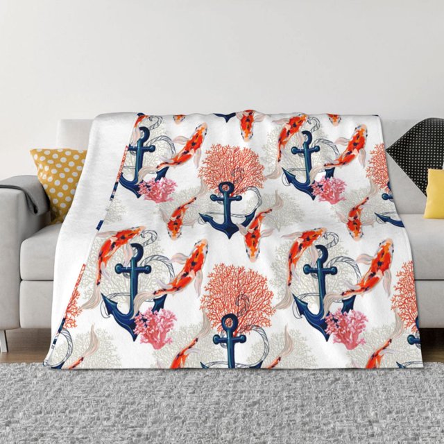 Balery Koi Fish And Corals Manta de Franela con Dibujo, Lujo Ultra Suave y Cálido, Antipelusa y Resistente a las Arrugas para Cama, Sofá, Camping -60"x50"