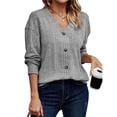 thumbnail image 2 of Suéter de Punto con Botones para Mujer, Camiseta Holgada Informal de Larga con Cuello en V para Otoño e Invierno Gris S, 2 of 7