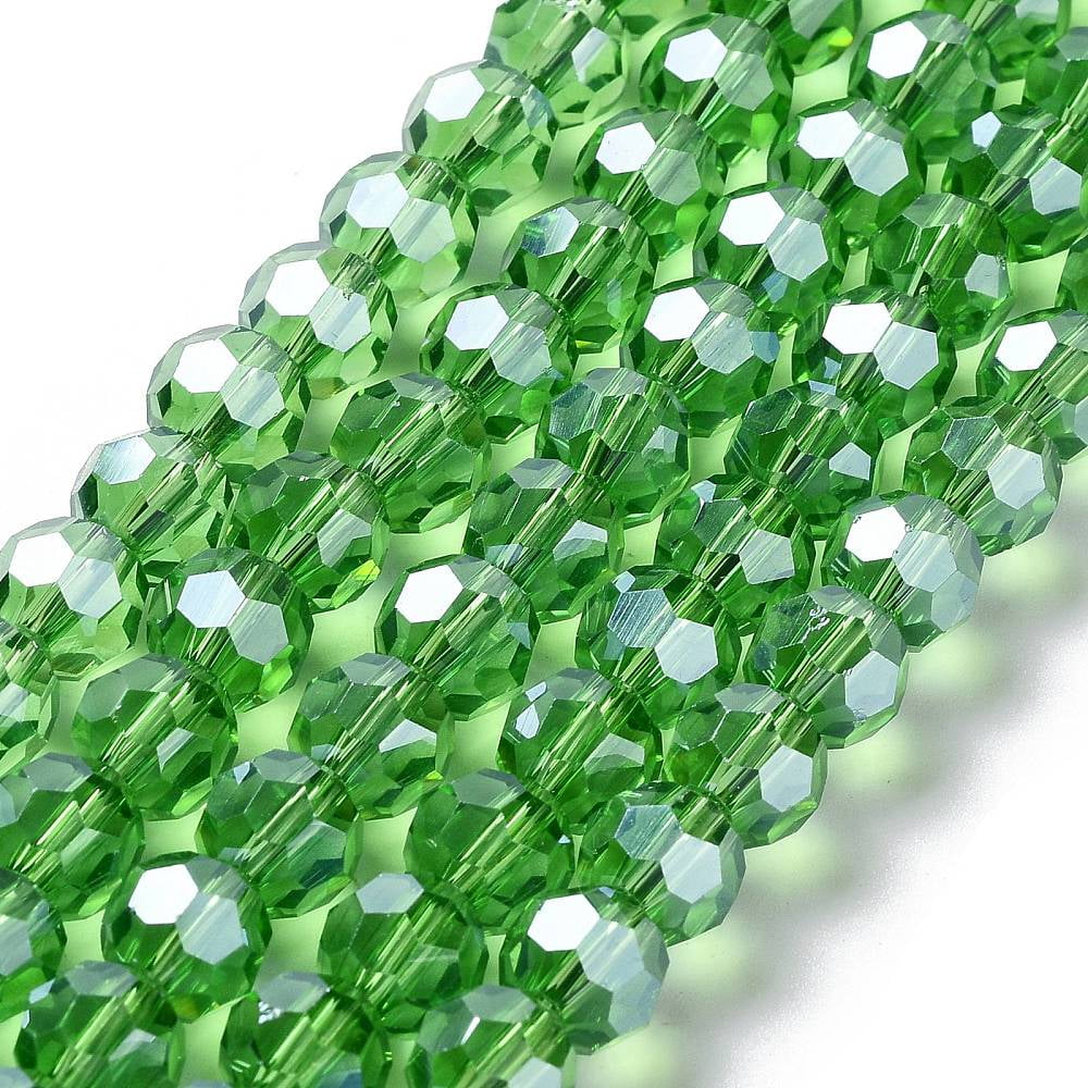 Electroplate Glass Bead Strands Pearl Luster Plated Faceted(32 Facets) Round Green 8x7mm