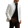thumbnail image 5 of Fwqbns Men's Casual Blazer Jackets Long Sleeve Mandarin Collar Button Up Jacket Business Dress Sport Coats White, 5 of 9