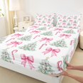 thumbnail image 3 of Homewish Cute Bowtie Ribbon Full Size Sheets,Dreamy Christmas Tree Bed Sheets,Pink Candy Cane Sheet Sets For Girls Kids,Ultra Soft Home Decor,4pcs, 3 of 7