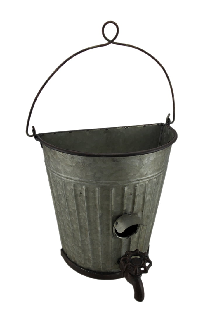 Galvanized Ribbed Metal Hanging Bucket Planter and Bird House