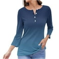 thumbnail image 2 of RXIRUCGD Women's Fashion Casual Gradient Loose Button Tops, Navy, Size: S, 2 of 5