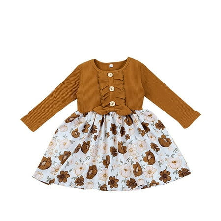 

QWERTYU Infant Baby Toddler Child Children Kids Floral Long Sleeve Dress Fall Winter Sundress Dresses for Girl 18M-6Y 110