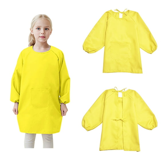 Tween Painting Smock Aprons For Painting Long Sleeve Kids Yellow Apron With One Pocket Kids Art Smocks Age 8-12 Years For Child